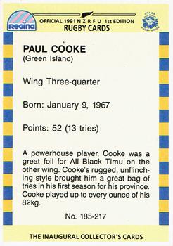 1991 Regina NZRFU 1st Edition #185 Paul Cooke Back